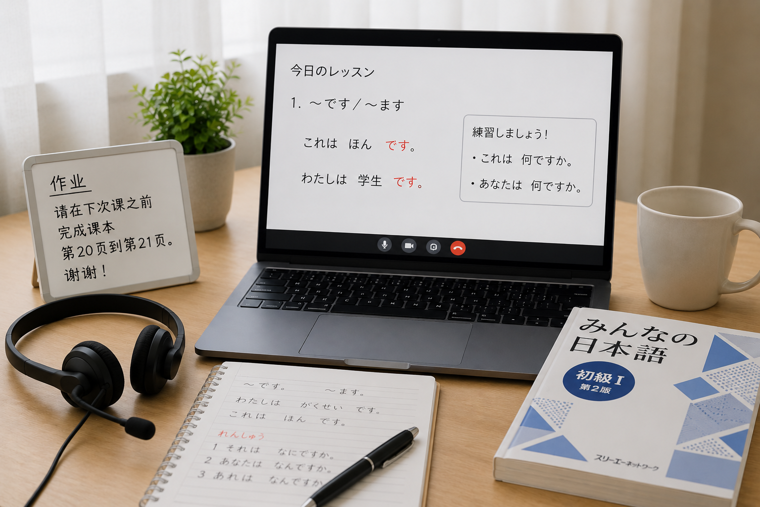 中国語話者向けオンライン日本語レッスンのイラスト